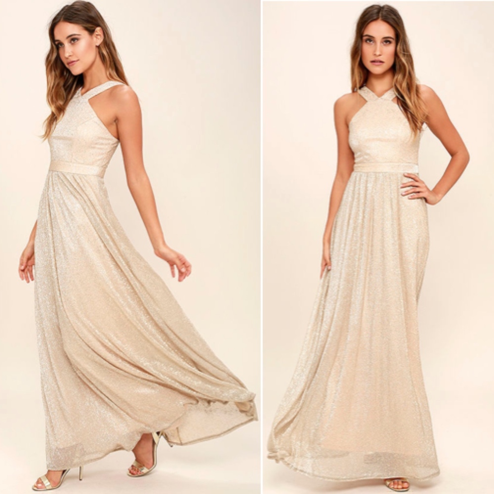 Lulu's 'Always Moving Gold Maxi Dress'